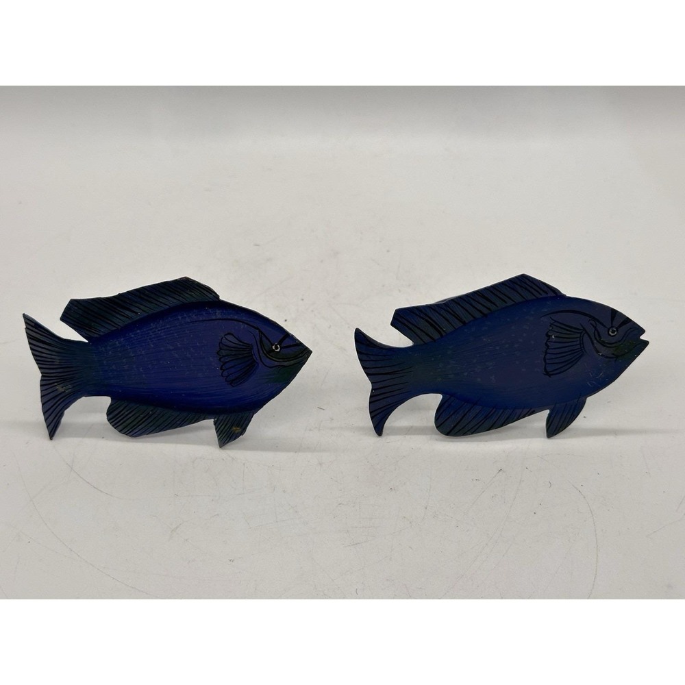 Pair Blue Tropical Fish Metal Napkin Rings Coastal Beach Nautical Table Decor